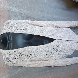 Built by Dreamers soft knit sweater cardigan, Cream, distressed look, Sz L